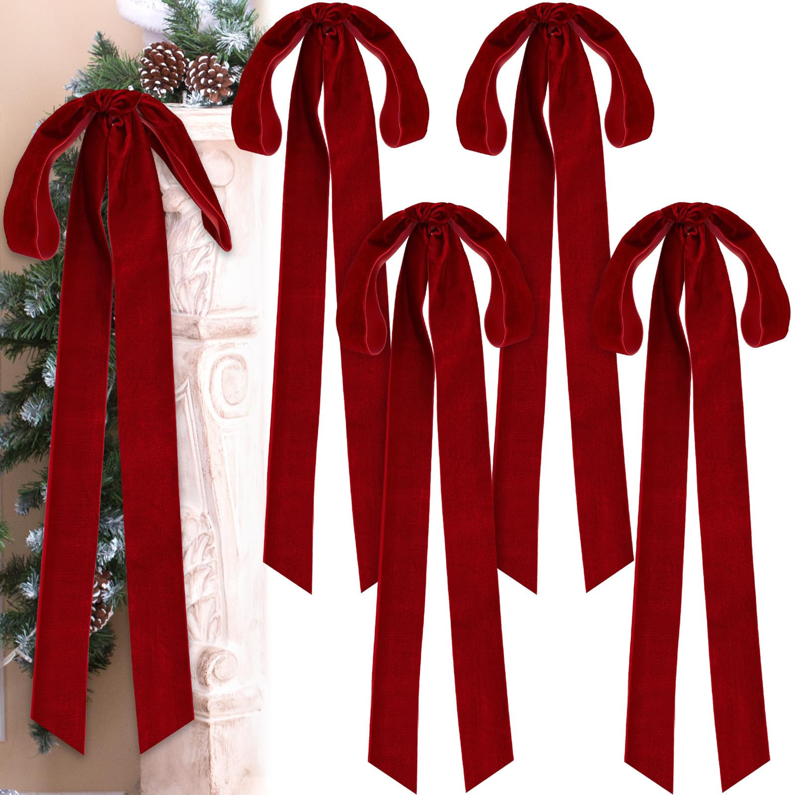 Velvet Christmas Bows 23.5 x 8.7 Inches Large Velvet Christmas Staircase Wreath Bows Rustic Craft... | Amazon (US)