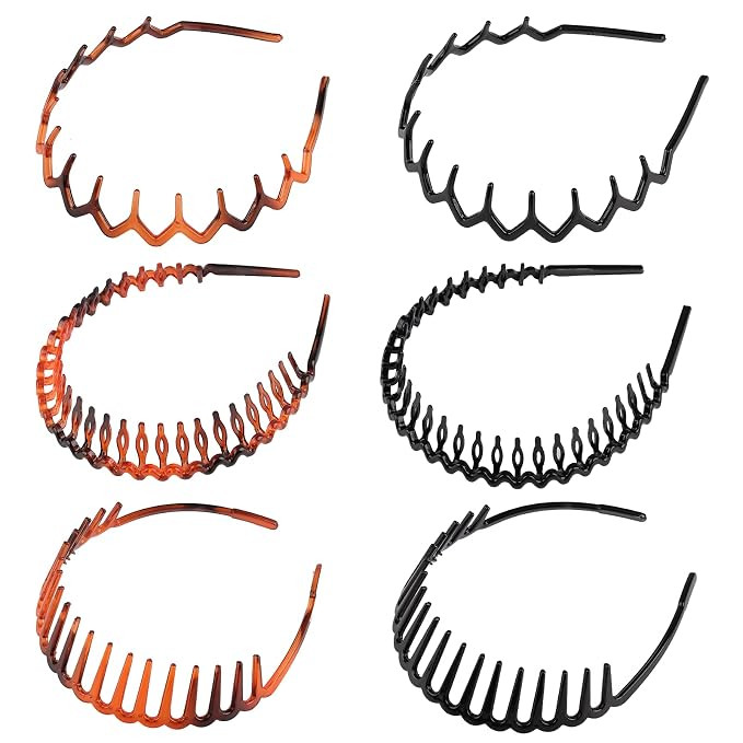 6 Pack Zig Zag Shark Tooth Hair Comb Headbands for Women Plastic Plain Hair Bands Hair Hoop Hair ... | Amazon (US)
