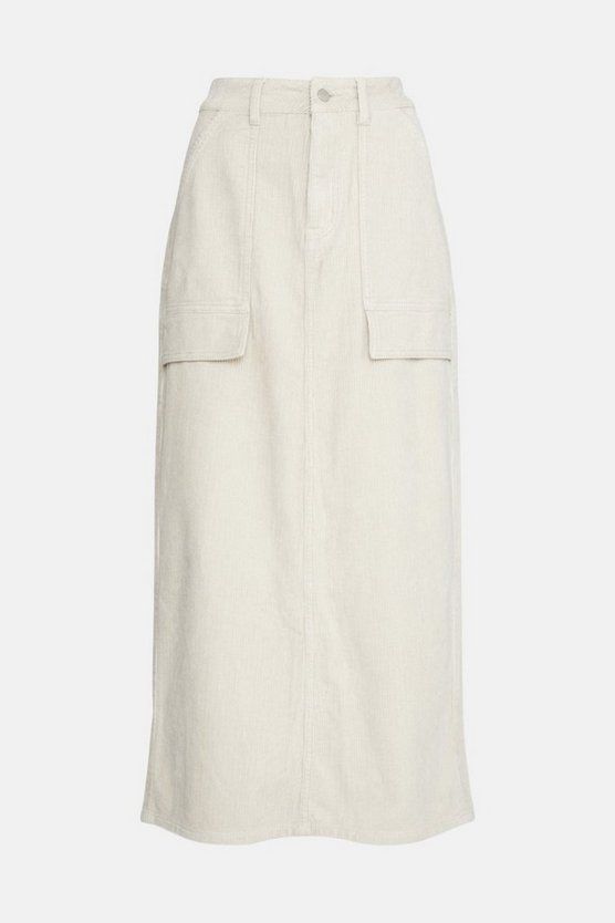 Cord Pocket Detail Midi Skirt | Warehouse UK & IE