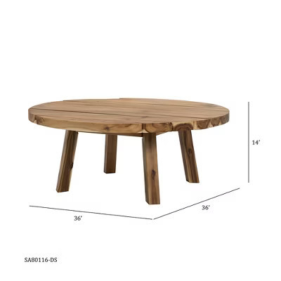 Solid Acacia Wood Coffee Table Durable Design D35.6x14.6" | Target
