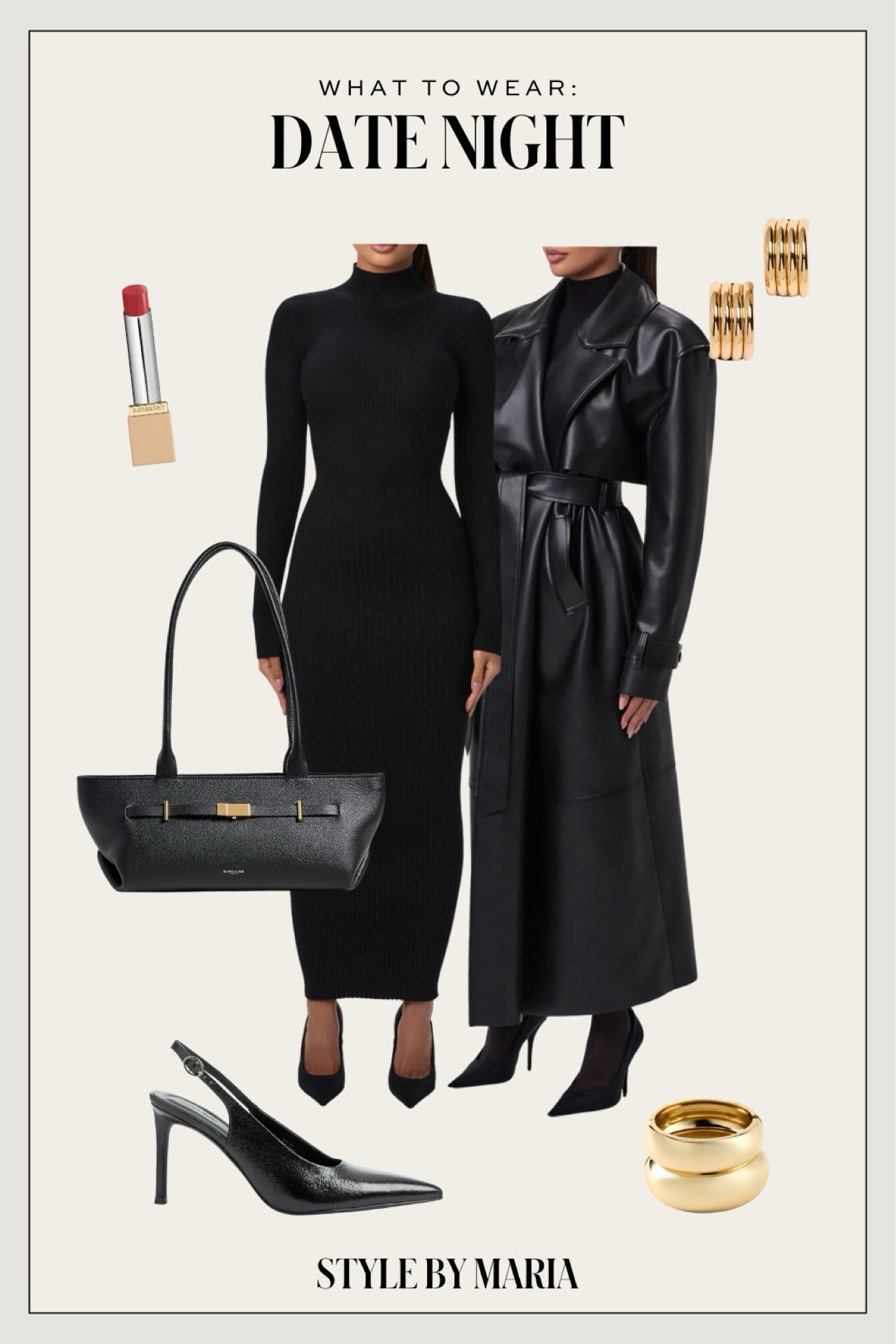 Date night outfit ideas
Naked wardrobe faux leather trench coat
Naked wardrobe sweater dress
Slingback pumps 
Zara gold bangles 

#LTKStyleTip #LTKItBag #LTKSeasonal