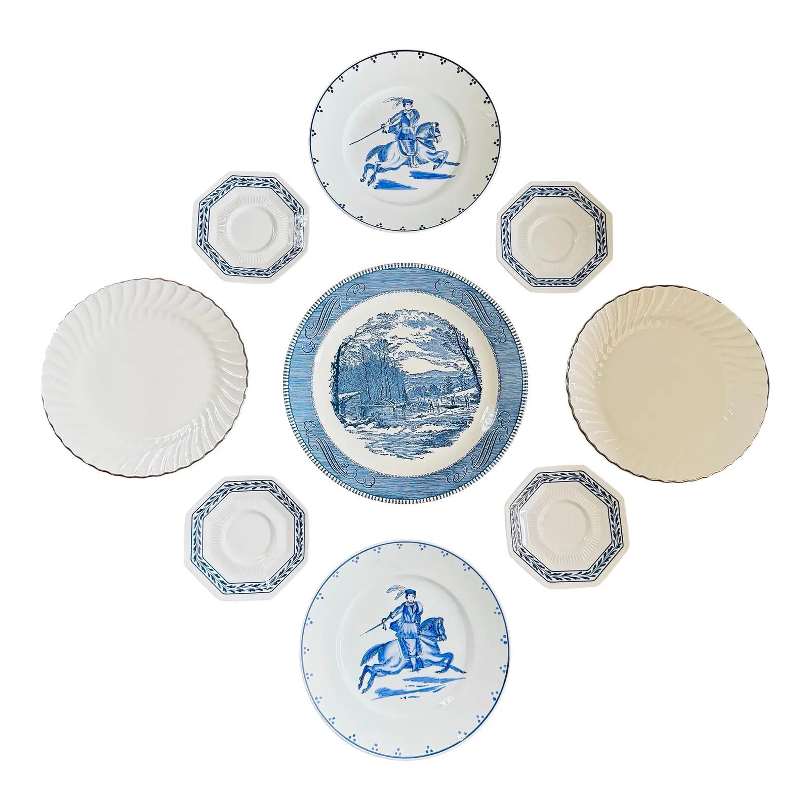 Vintage Blue and White Plate Wall Grouping or Arrangement- Set of Nine | Chairish