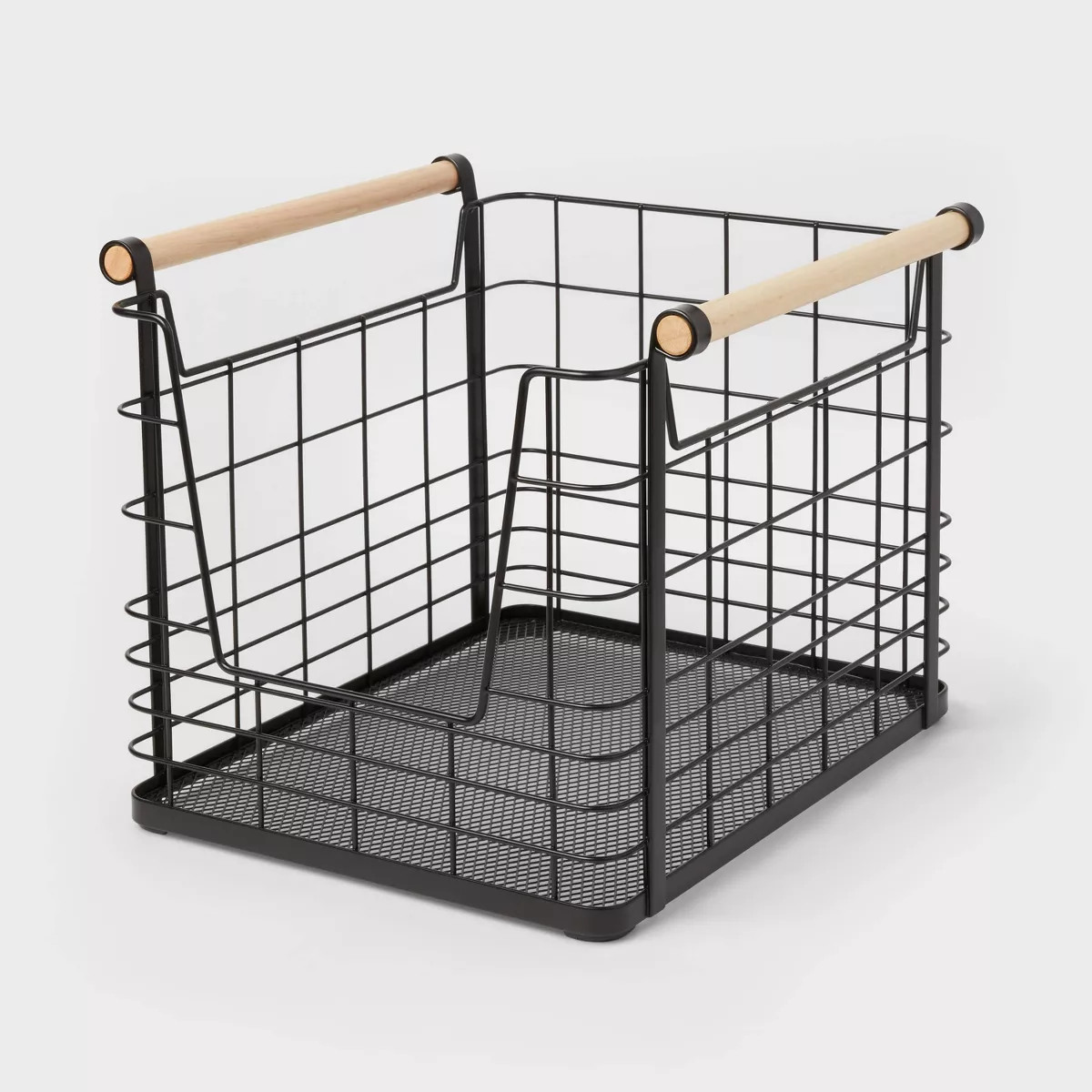 Wire Open Front Basket Black with Natural Wood Handles - Brightroom™ | Target