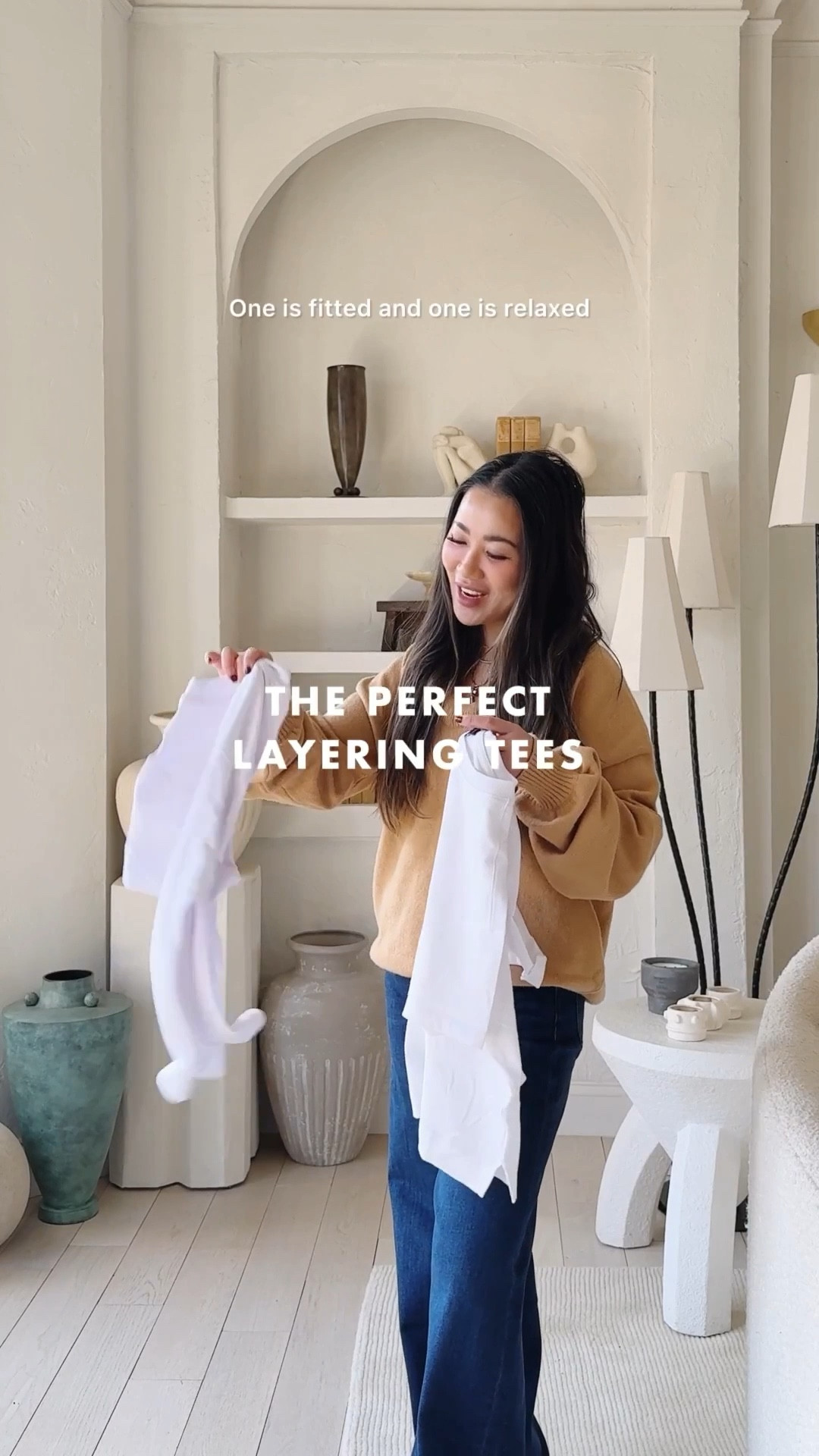 The perfect layering tee!

OLD NAVY: Under $10, breathable 100% cotton, relaxed fit, perfect as a layering tee or worn alone. I’m wearing an XS.

7DIAMONDS: Neckline is more secure (it doesn’t move around when under sweaters). I’m wearing an XS.

QUINCE SWEATERS: 100% cashmere. One of my favorite sweaters with a beautiful drape. I’m wearing an XS.

QUINCE JEANS: same jeans, different washes, midsection and petite friendly. I’m wearing a 26 x 30. Lighter wash ‘Frosted Blue’, darker wash ‘Midnight Blue.’ 



#LTKFindsUnder50 #LTKU #LTKootd