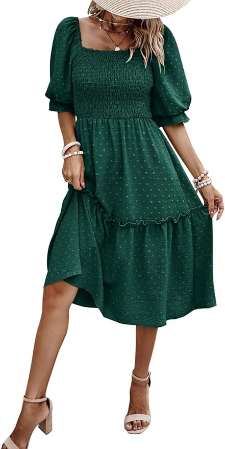 PRETTYGARDEN Women's Summer Casual Dresses 2025 Spring Puff Sleeve Square Neck A-line Flowy Boho ... | Amazon (US)