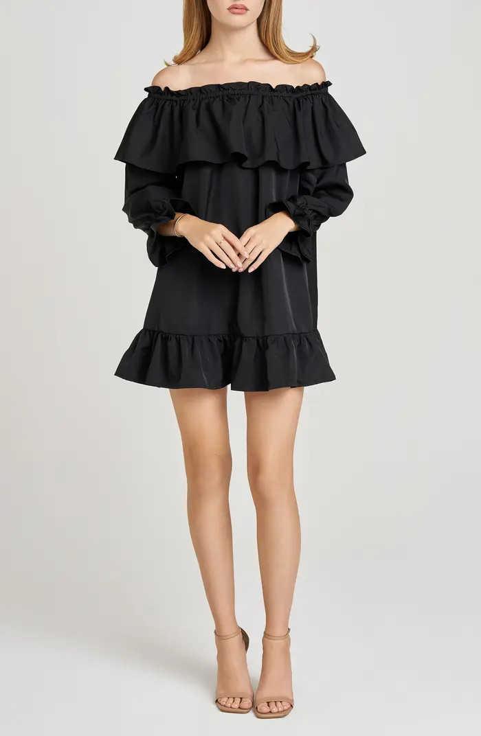 x Sara Walker Jane Off the Shoulder Long Sleeve Taffeta Minidress | Nordstrom