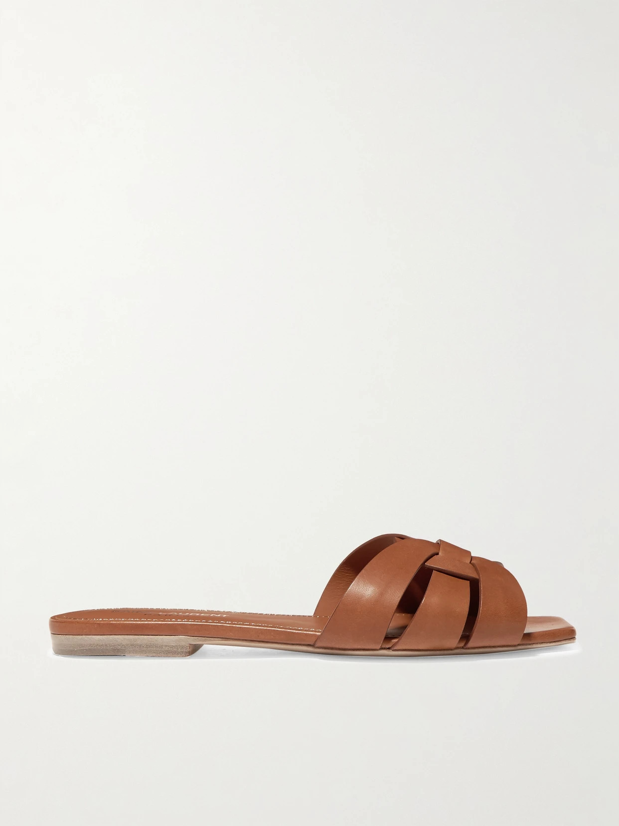 SAINT LAURENT - Tribute Woven Leather Slides - Brown | NET-A-PORTER (US)