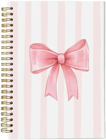 Coquette Pink Bow Striped Spiral Notebook - Preppy Aesthetic Notebook Journal for Women, Coquette... | Amazon (US)