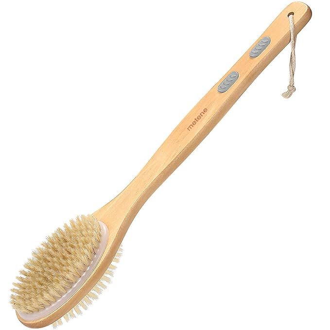 Metene Shower Body Exfoliating Brush, Bath Back Cleaning Scrubber with Long Wooden Handle, Dry or... | Amazon (US)