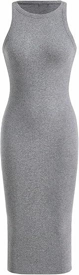 Verdusa Women's Basic Ribbed Knit Sleeveless Midi Tank Dress Crewneck Knit Bodycon Dress | Amazon (US)