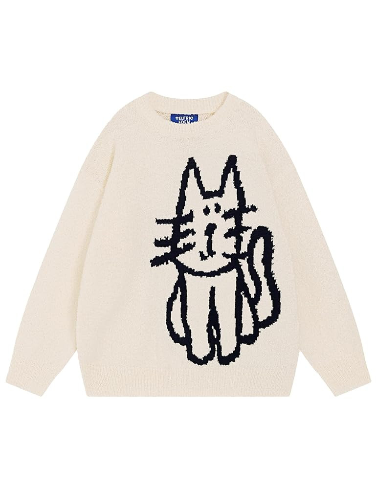 Aelfric Eden Women's Pullover Sweater Hand Drawn Cat Graphic Printed Oversized Sweater Fall Winte... | Amazon (US)