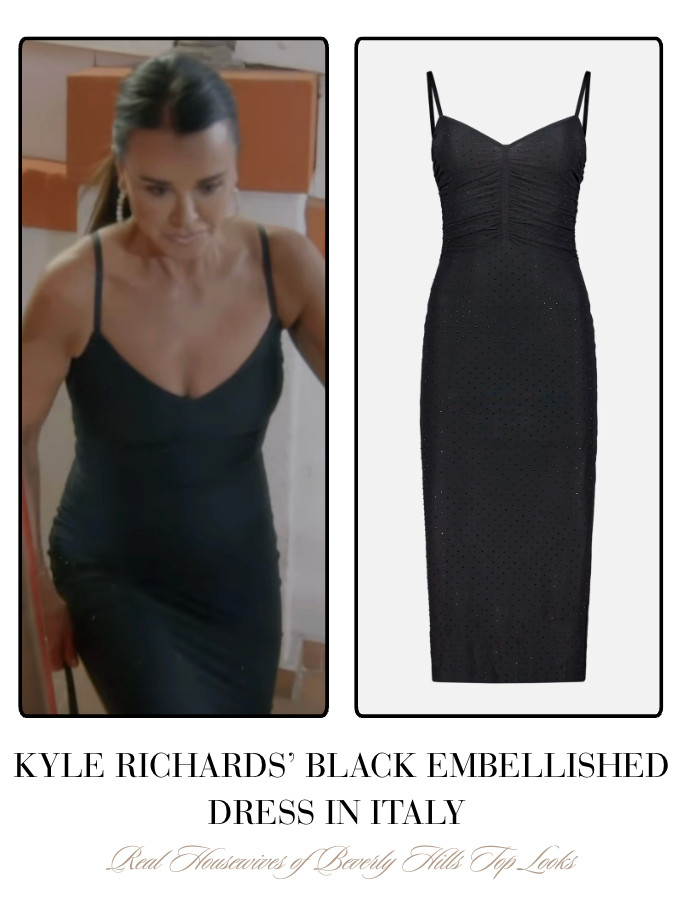 Kyle Richards' Black Embellished Dress in Italy  

 
