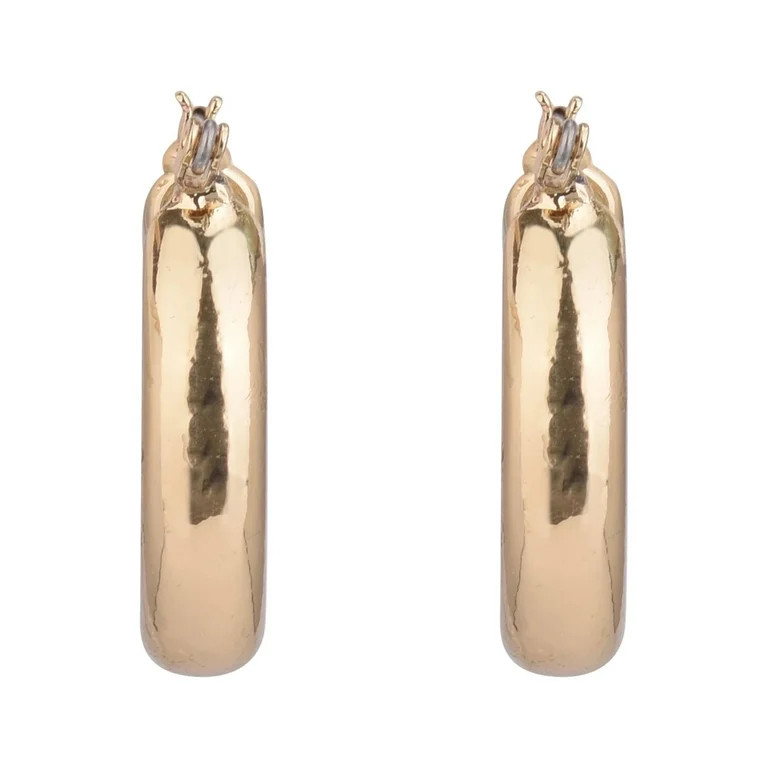 Time and Tru Adult Women's Gold Tone Medium Wide Metal Hoop Earring | Walmart (US)