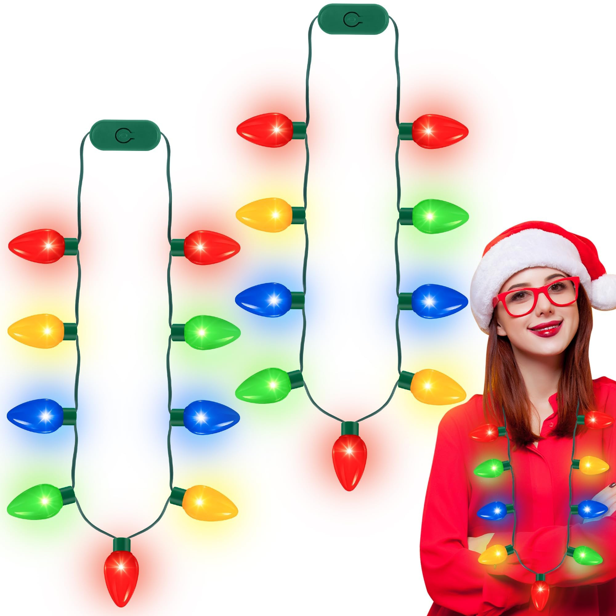 QZYL 2 Pack Christmas Light Necklace, Colorful Christmas Accessories, 9 LED Bulbs Light Up Neckla... | Amazon (US)