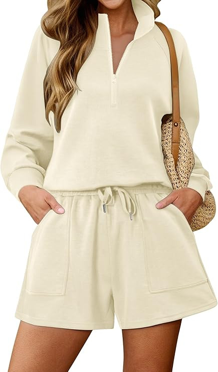 KISSMODA 2 Piece Sets for Women Sweatsuit Casual Tracksuits Long Sleeve Tops and Shorts 2025 Loun... | Amazon (US)