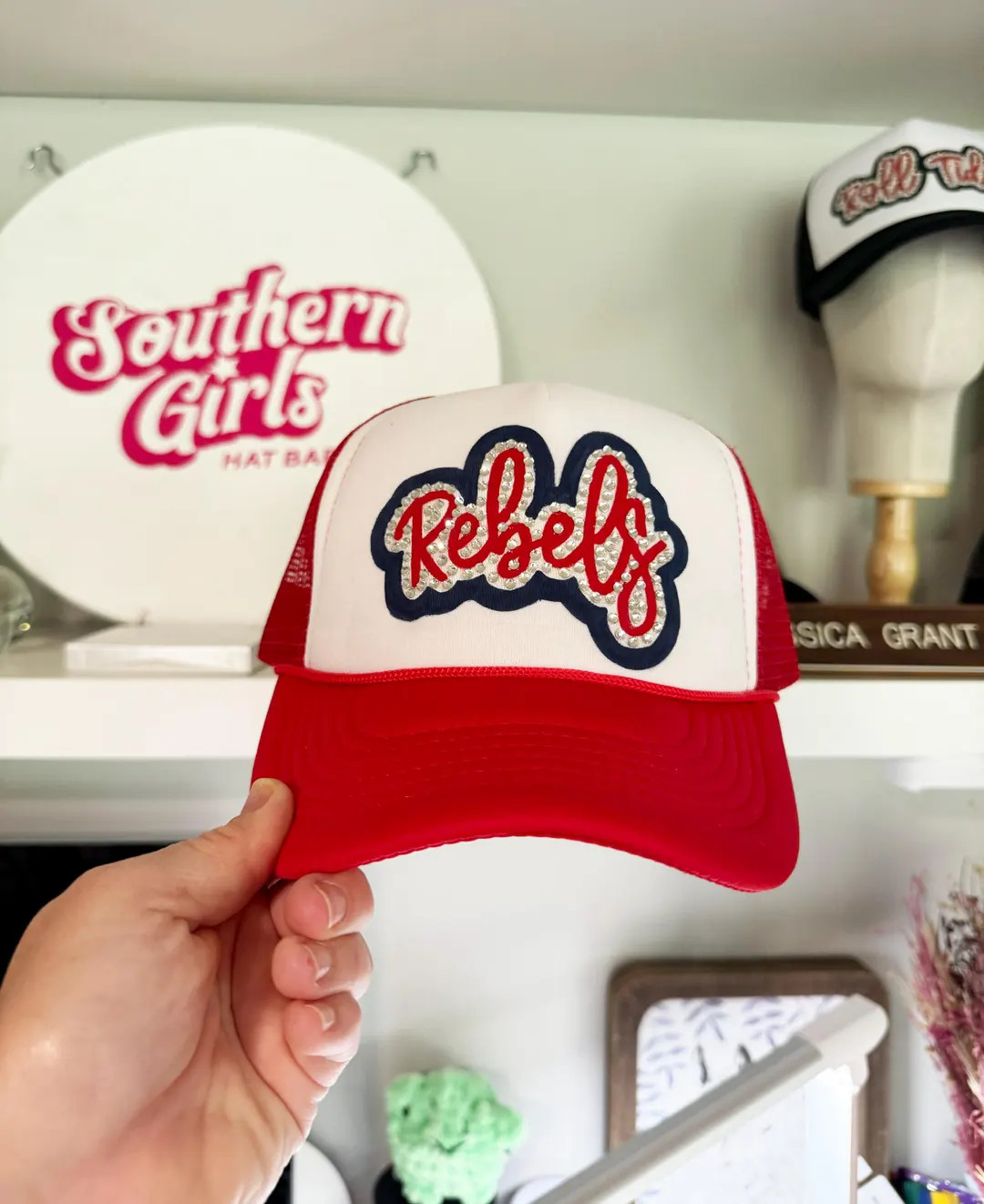 Ole Miss Rebels Trucker Hat Rhinestone University of Mississippi Patch Trendy Hats Trucker Hat Bl... | Etsy (US)