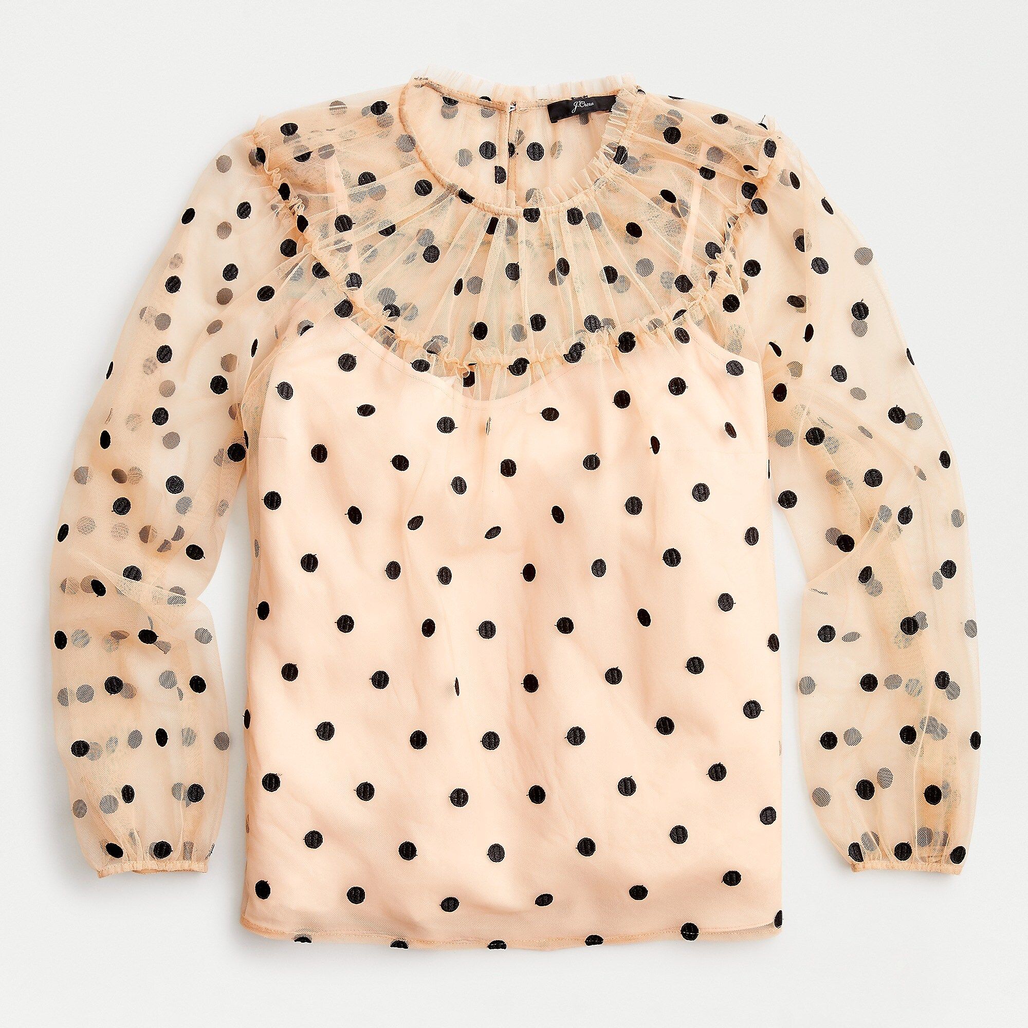 Gathered long-sleeve top in dotted tulle | J.Crew US