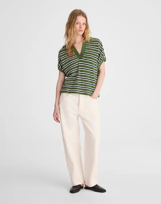 Relaxed V-Neck Polo Shirt in Stripe | Madewell