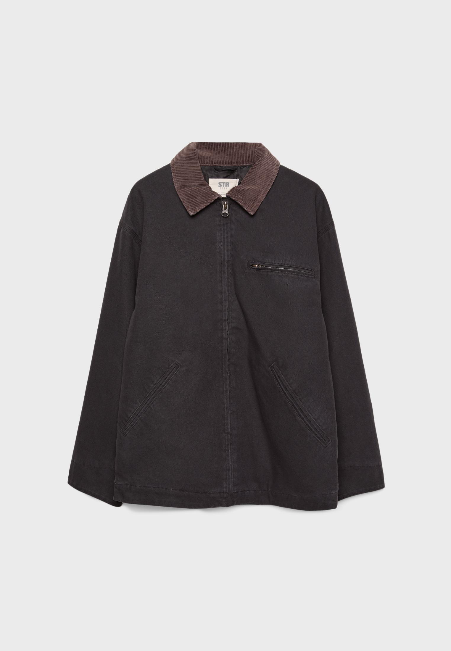 Jacket with pockets and a contrast collar - Women's Jackets | Stradivarius United Kingdom | Stradivarius (UK)