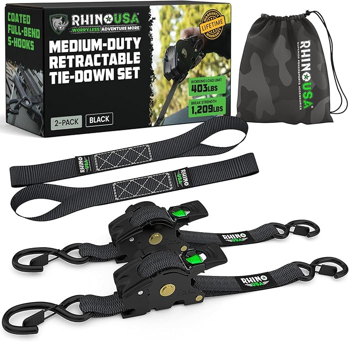 Rhino USA Retractable Ratchet Straps (2-Pack) - 1 Inch x 10 Feet (1,209lb Break Strength) - Auto ... | Amazon (US)