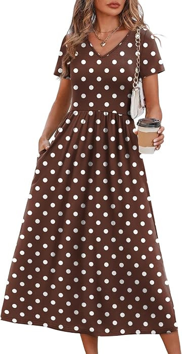 OFEEFAN Summer Dresses for Women Flowy Casual A-Line Midi Dress Beach Vacation Sundresses with Po... | Amazon (US)