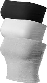 MixMatchy Women's Solid Casual Summer Side Shirring Scrunched Double Layered Tube Top 3PACK - Bla... | Amazon (US)