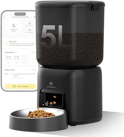 Automatic Cat Feeder, 5G WiFi Auto Cat Food Dispenser with Desiccant Bag, 5L Timed Pet Feeder wit... | Amazon (US)
