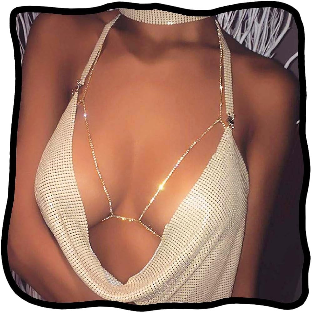 Woeoe Rhinestone Chain Bra Crystal Body Chains for Women Necklace Sexy Bikini Nightclub Body Chai... | Amazon (US)