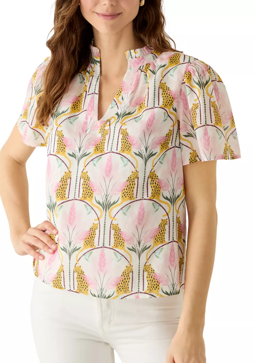 Women's Short Sleeve V-Neck Peasant Top | Belk
