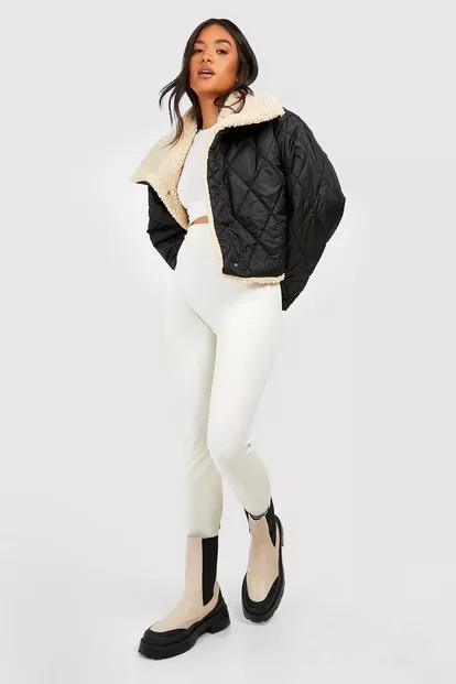 Petite Teddy Trim Quilted Puffer Jacket | Boohoo.com (US & CA)