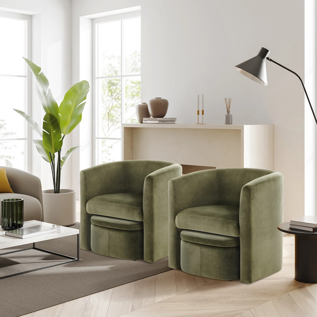 Kyah Upholstered Barrel Chair with Ottoman (Set of 2) | Wayfair North America