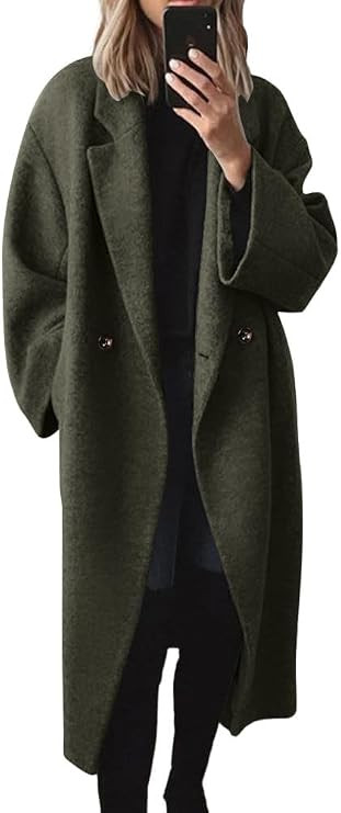 chouyatou Women's Winter Double Breasted Wool Coat Long Sleeve Notch Lapel Long Trench Coat | Amazon (US)