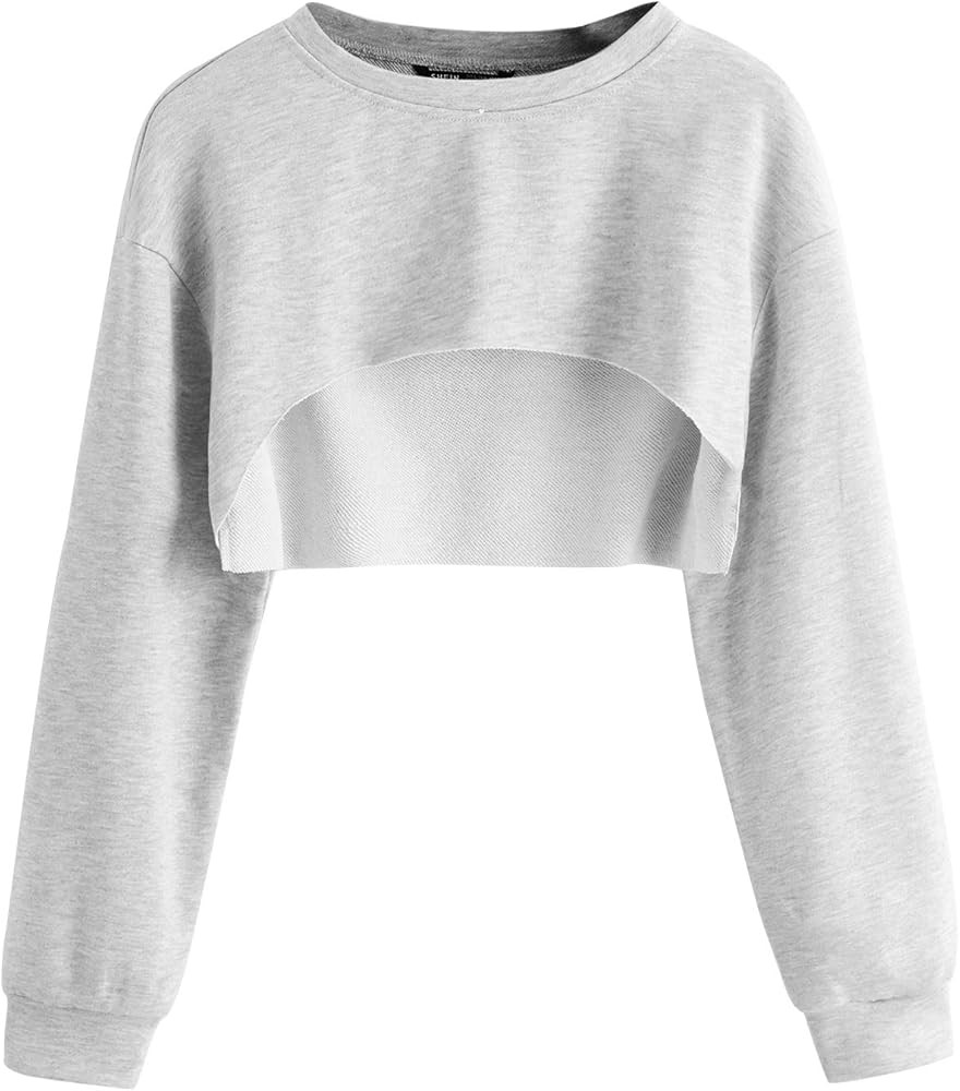 SweatyRocks Women's Casual Solid Cut Out Front Long Sleeve Pullover Crop Top Sweatshirt | Amazon (US)