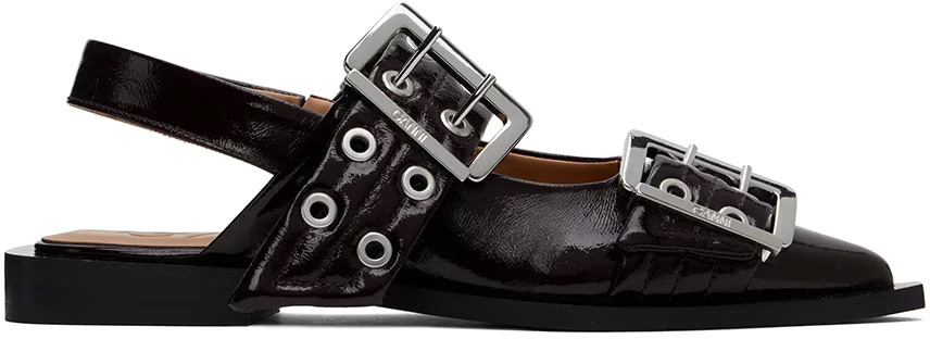 Burgundy Buckle Ballerina Flats | SSENSE