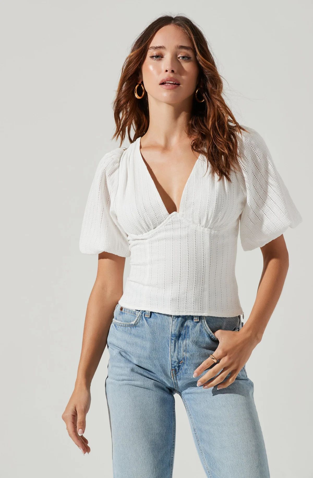 Short Bubble Sleeve Tie Back Top | ASTR The Label (US)