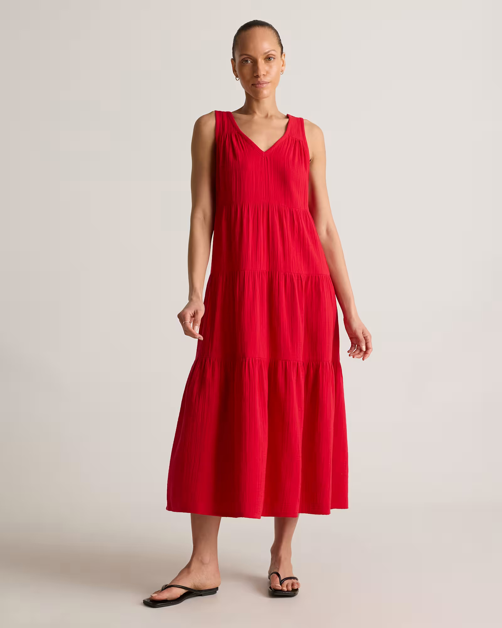 100% Organic Cotton Gauze Tiered Maxi Dress in Wild Cherry | Quince
