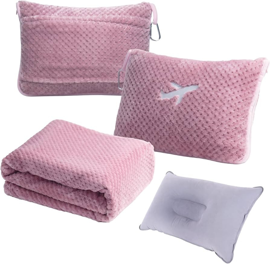 3 in 1 Travel Blanket Pillow Set - 350 GSM Thick Travel Blanket Airplane Compact with Bag, Soft B... | Amazon (US)