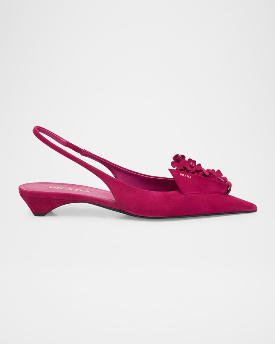 Prada Suede Flower Slingback Pumps | Neiman Marcus