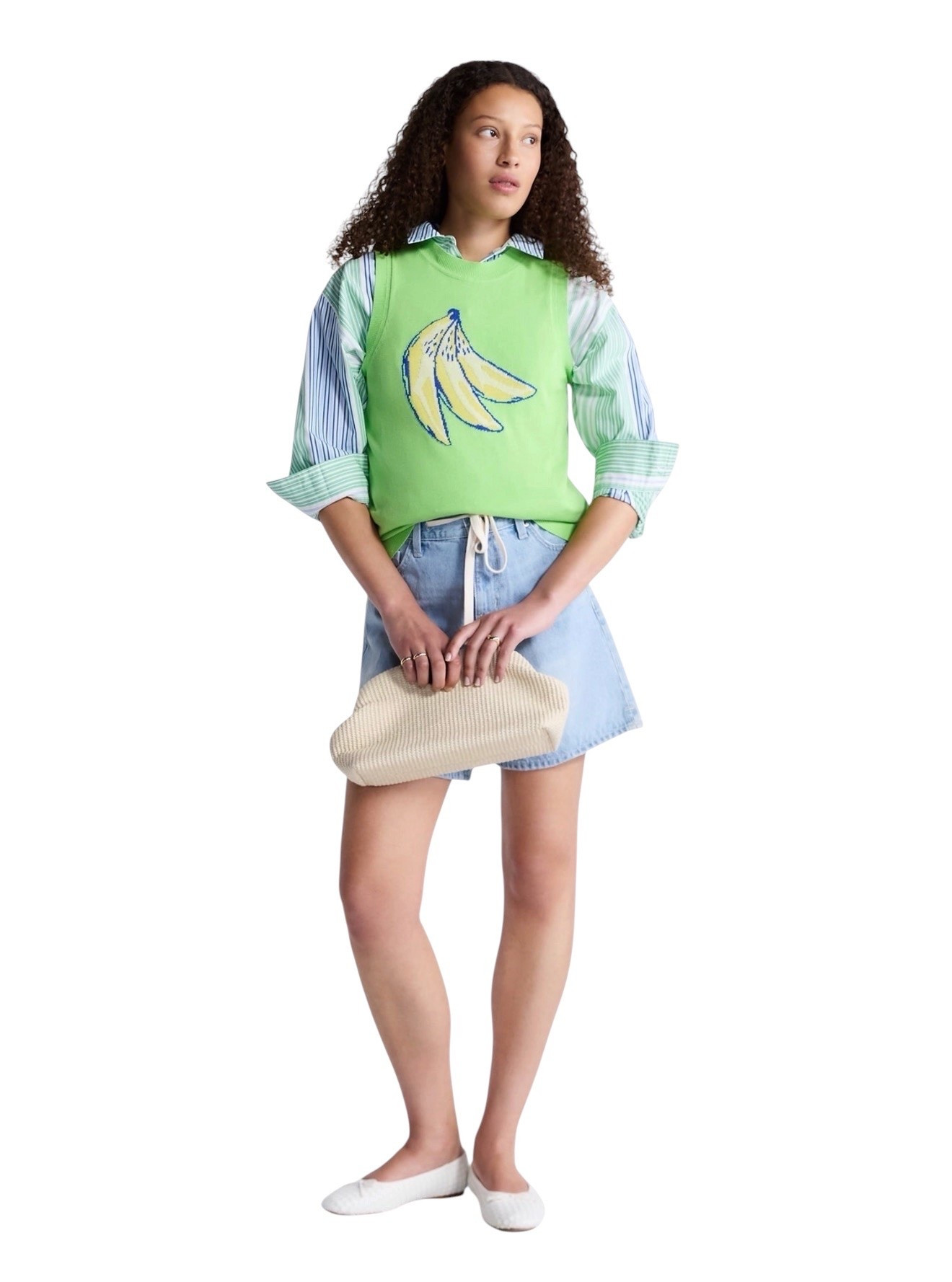 Walmart Summer Style Under $25 🍌💚

This playful banana sweater vest is such a fun statement piece for summer! Paired with striped button-down layers, a light wash denim skort, woven flats, and a chic textured clutch, this outfit feels preppy, colorful, and effortlessly polished. Perfect for brunch, vacation days, casual Fridays, or whenever you want to add a little personality to your everyday style. ✨🍌🩵🤍

Banana sweater vest, striped button-down shirt, denim skort, woven Mary Jane flats, textured clutch, Walmart fashion finds, affordable summer outfit, preppy summer style, colorful outfit inspiration, casual chic outfit, Free Assembly style, summer wardrobe essentials. 💚👜☀️🍌 #LTKStyleTip #LTKSeasonal #WalmartFashion #PreppyStyle #SummerOutfit

#LTKPetite #LTKOver40 #LTKWorkwear
