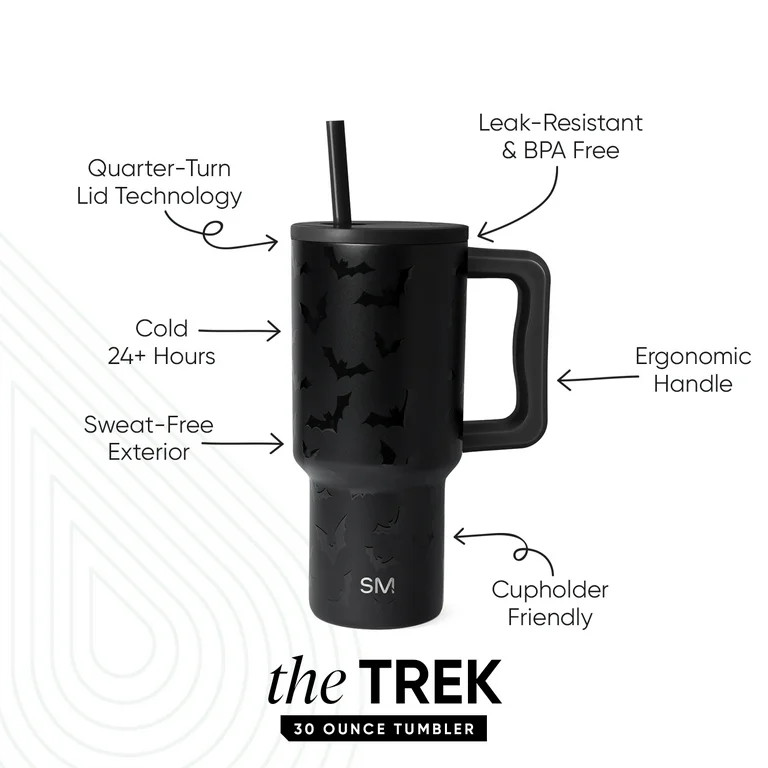 Simple Modern 30 fl oz Insulated Stainless Steel Trek Tumbler with Straw Lid | Spooky Bats | Walmart (US)