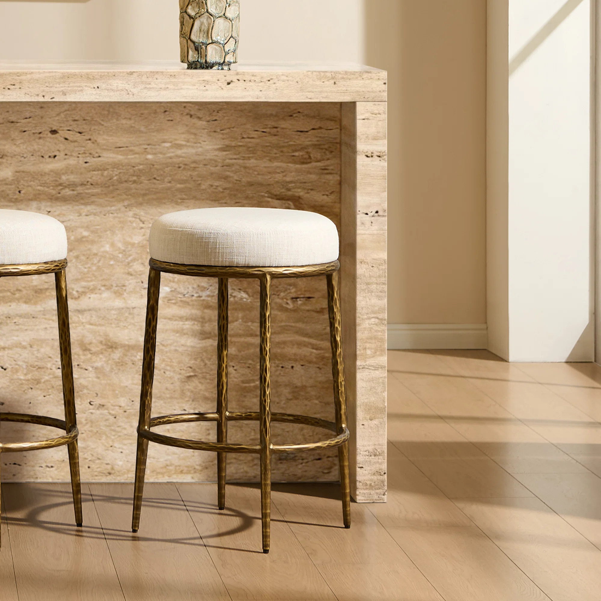 26.5" Modern Glam Counter Bar Stool with Hand-Hammered Metal Legs | Wayfair North America