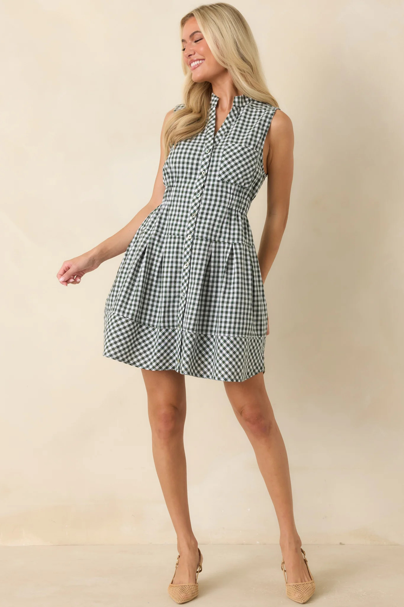 Made for Wandering Hunter Green Gingham Sleeveless Mini Dress | Red Dress