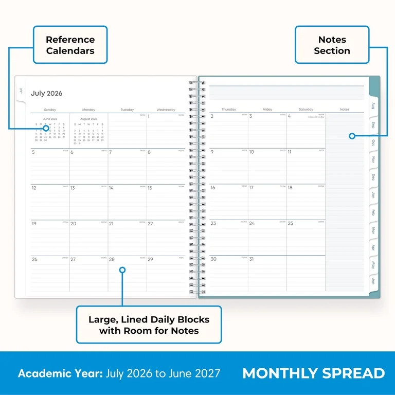 Blue Sky 2026-2027 Weekly and Monthly Academic Year Teacher Lesson Planner Calendar, July 2026 - ... | Walmart (US)