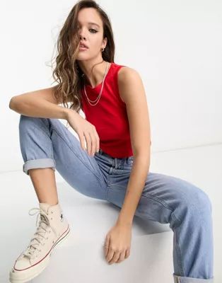 Only exclusive racer neck top in red | ASOS (Global)