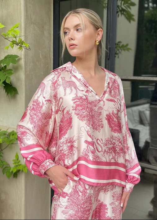 Duvay Jungle Print Top - Pink | Benaar La