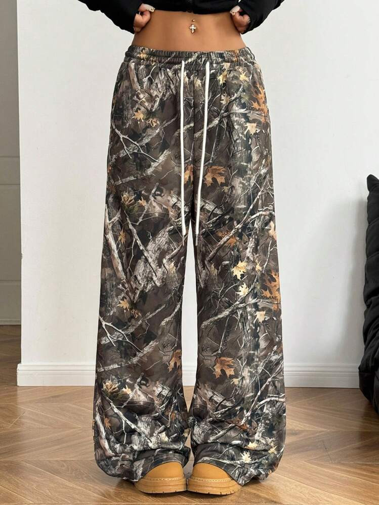 Coolane Women's Spring/Summer Casual Camo Print Drawstring Waist Wide Leg Pants | SHEIN