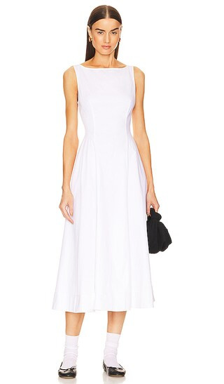 Stretch Cotton Sateen Midi Dress in White | Revolve Clothing (Global)