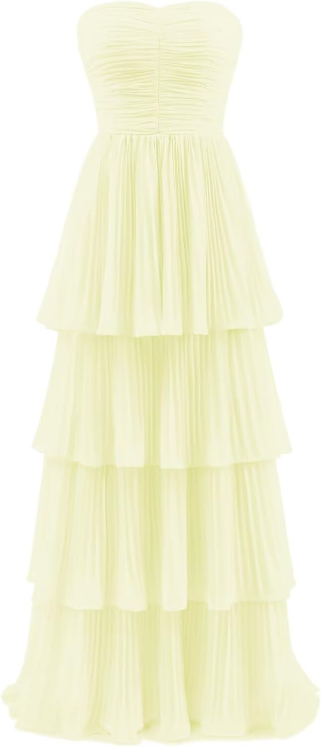 Tiered Chiffon Bridesmaid Dresses for Women Strapless Wedding Guest Dress Long Prom Formal Evenin... | Amazon (US)