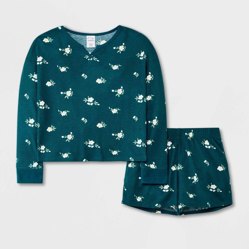 Girls' Ditsy Floral Long Sleeve Pajama Set - art class™ Green M | Target
