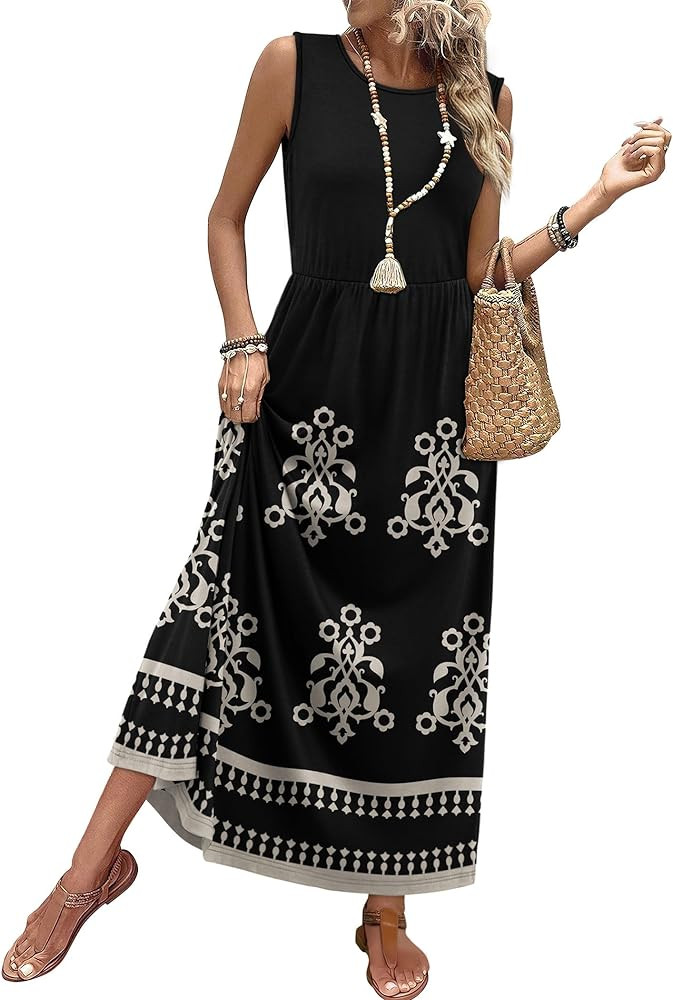WIHOLL Summer Dresses for Women 2026 Maxi Dresses Long Flowy A Line Sleeveless Sundresses with Po... | Amazon (US)